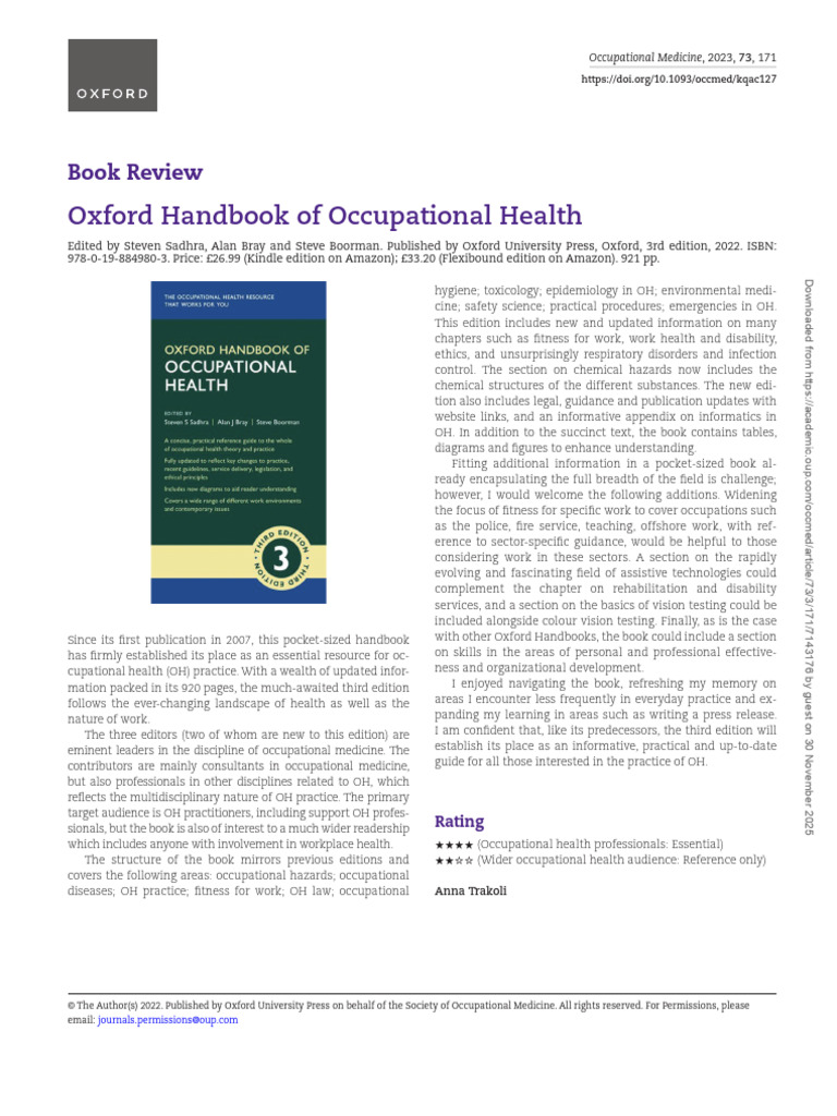 Oxford Handbook of Occupational Health Review | PDF | Medicine | Health ...