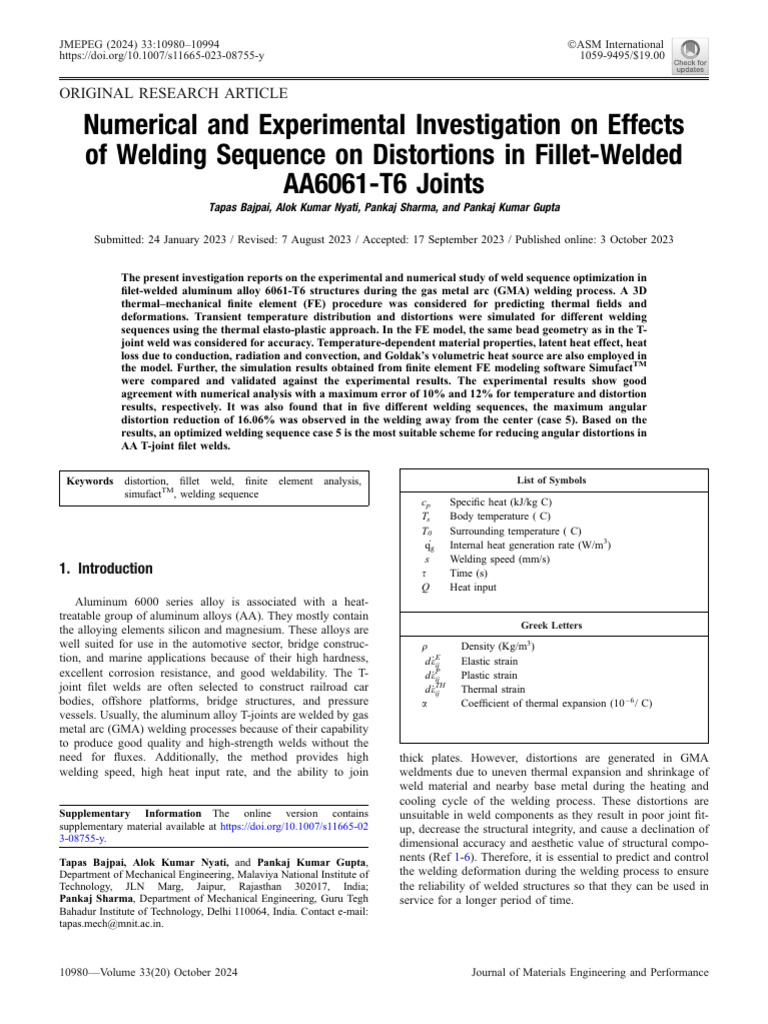 Numerical and Experimental Investigation On Effects of Welding Sequence ...