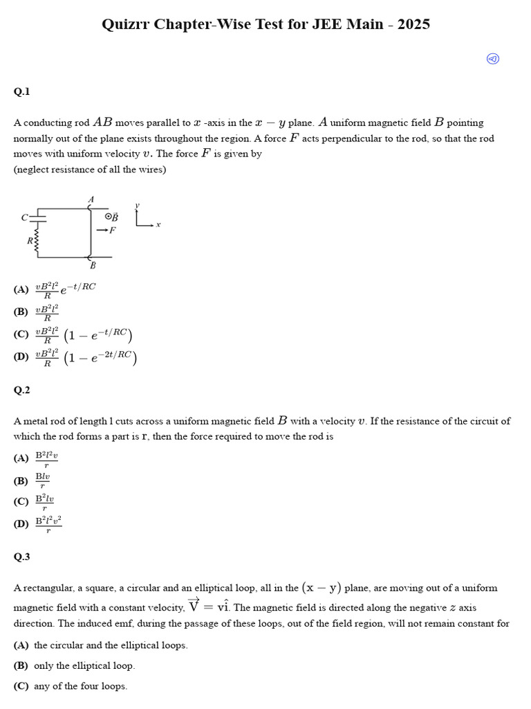 JEE Main 2025 Chapter-Wise Quiz Solutions | PDF | Electromagnetic ...