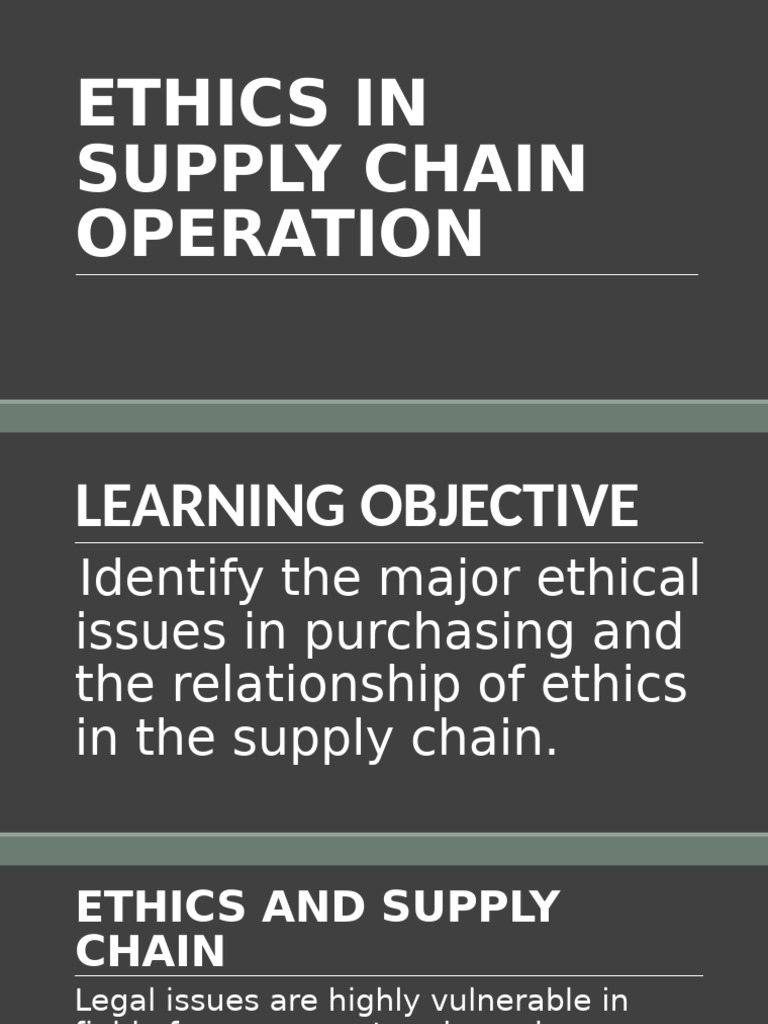 Ethical Issues in Supply Chain Management | PDF | Supply Chain | Labour ...