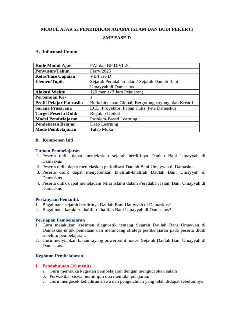Modul Ajar Pai Dan BP SMP Kelas Vii Bab 5 | PDF