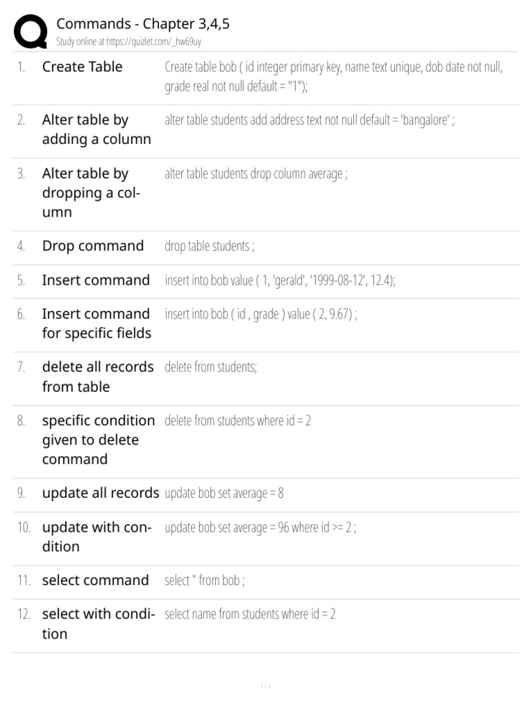 Commands SQL - Chapter 3,4,5 | PDF
