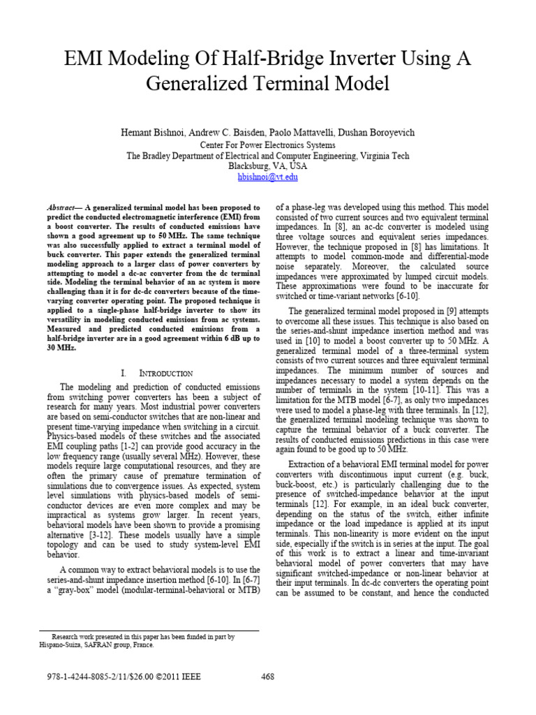 EMI Modeling for Half-Bridge Inverter | PDF | Electrical Impedance ...