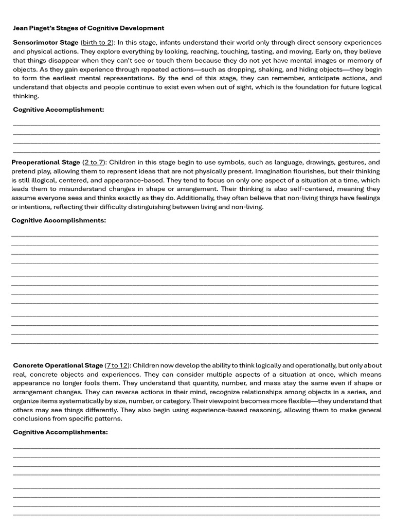 Piaget's Stages of Cognitive Development | PDF | Thought | Reason