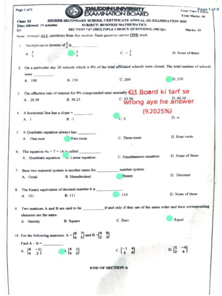 B Math (Paper 1) Solved by Malik | PDF