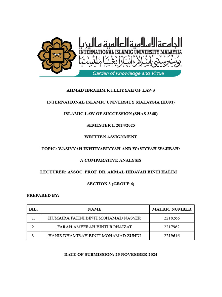 Comparative Analysis of Wasiyyah Types | PDF | Inheritance | Islamic Ethics