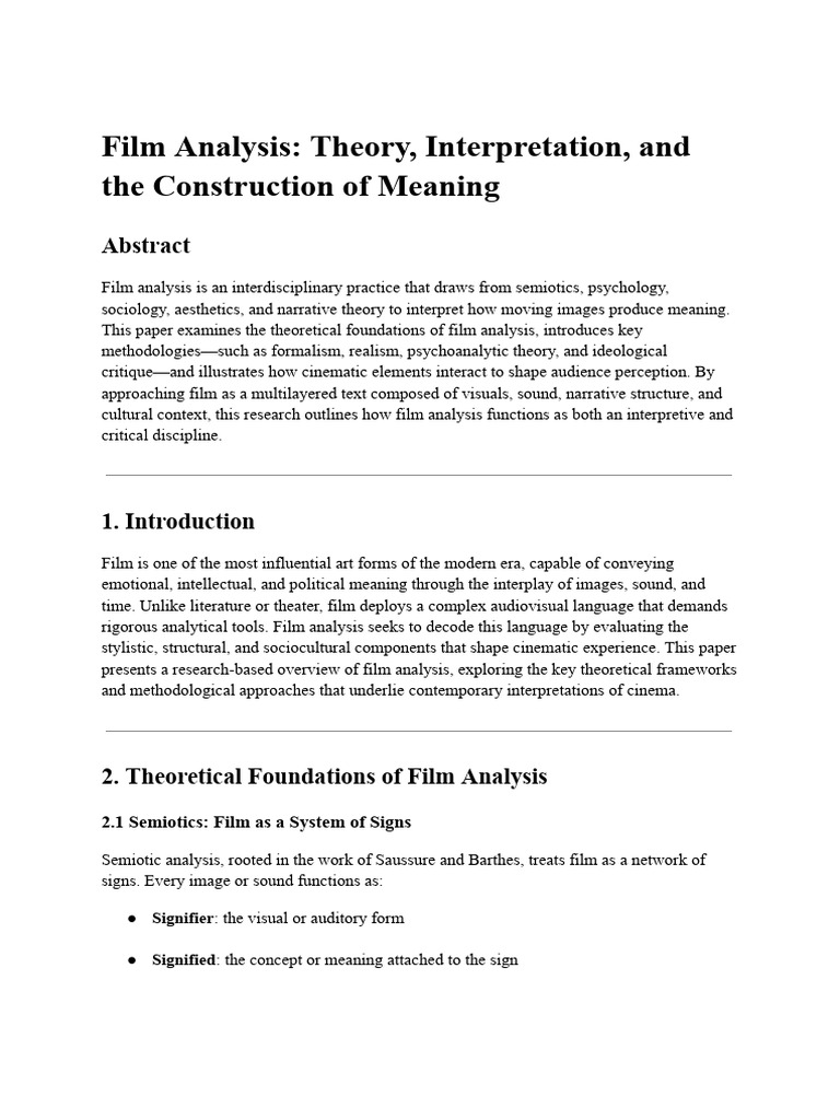 Film Analysis: Theories and Methods | PDF | Cinematography | Semiotics