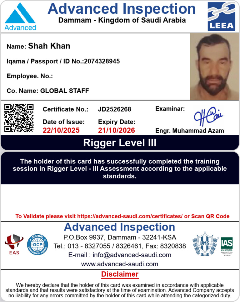 Rigger Level III Certification - Dammam | PDF