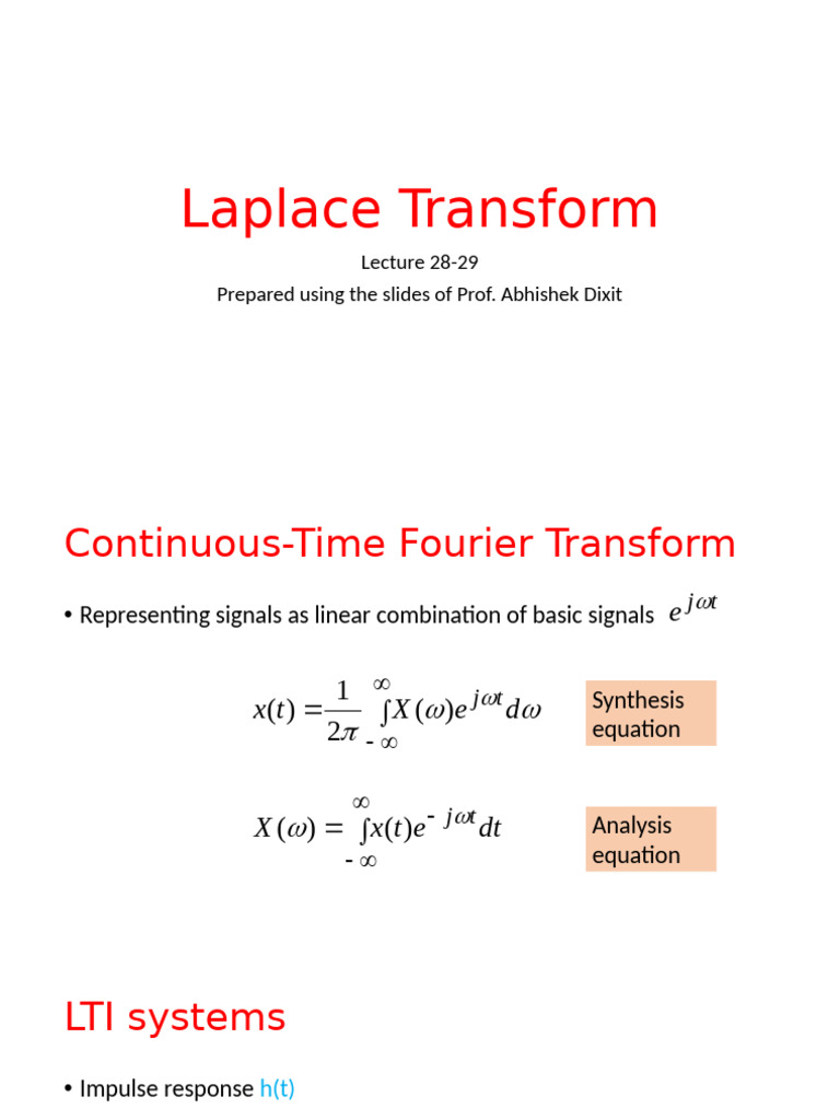 Lecture 27-29 Slides | PDF | Laplace Transform | Equations