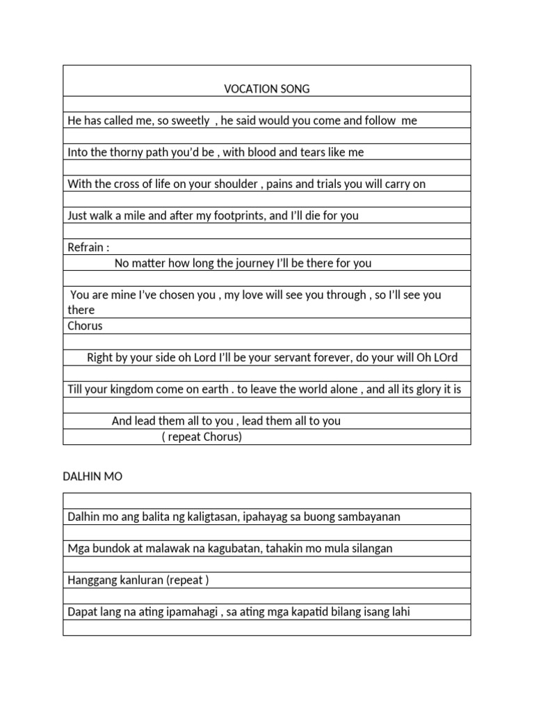 Church Song Vocation | PDF