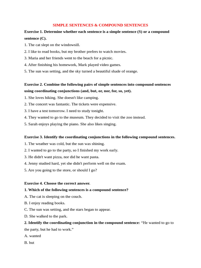 Simple vs. Compound Sentences Guide | PDF