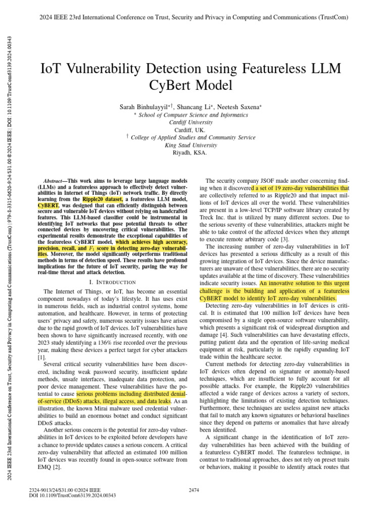 IoT Vulnerability Detection with CyBERT | PDF | Machine Learning ...