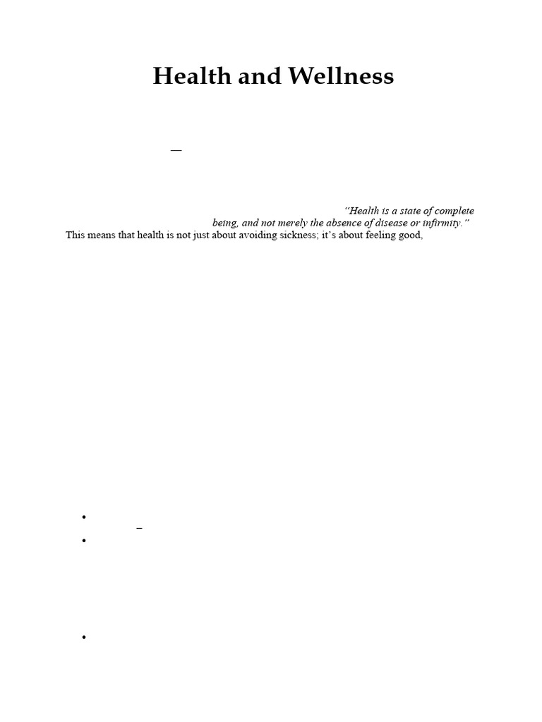 Health and Wellness | PDF | Well Being | Physical Fitness