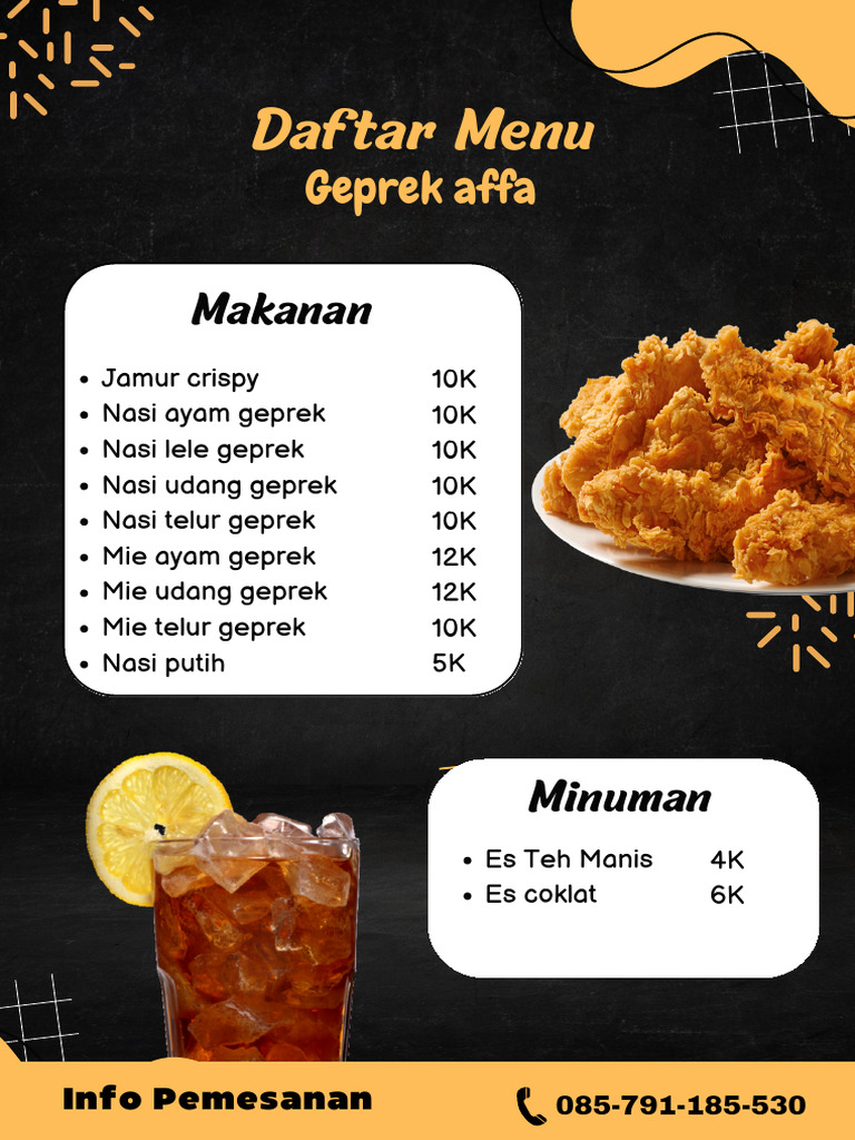 Menu Makanan dan Minuman Geprek | PDF
