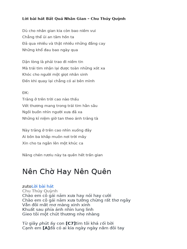Lời Bài Hát Bất Quá Nhân Gian | PDF