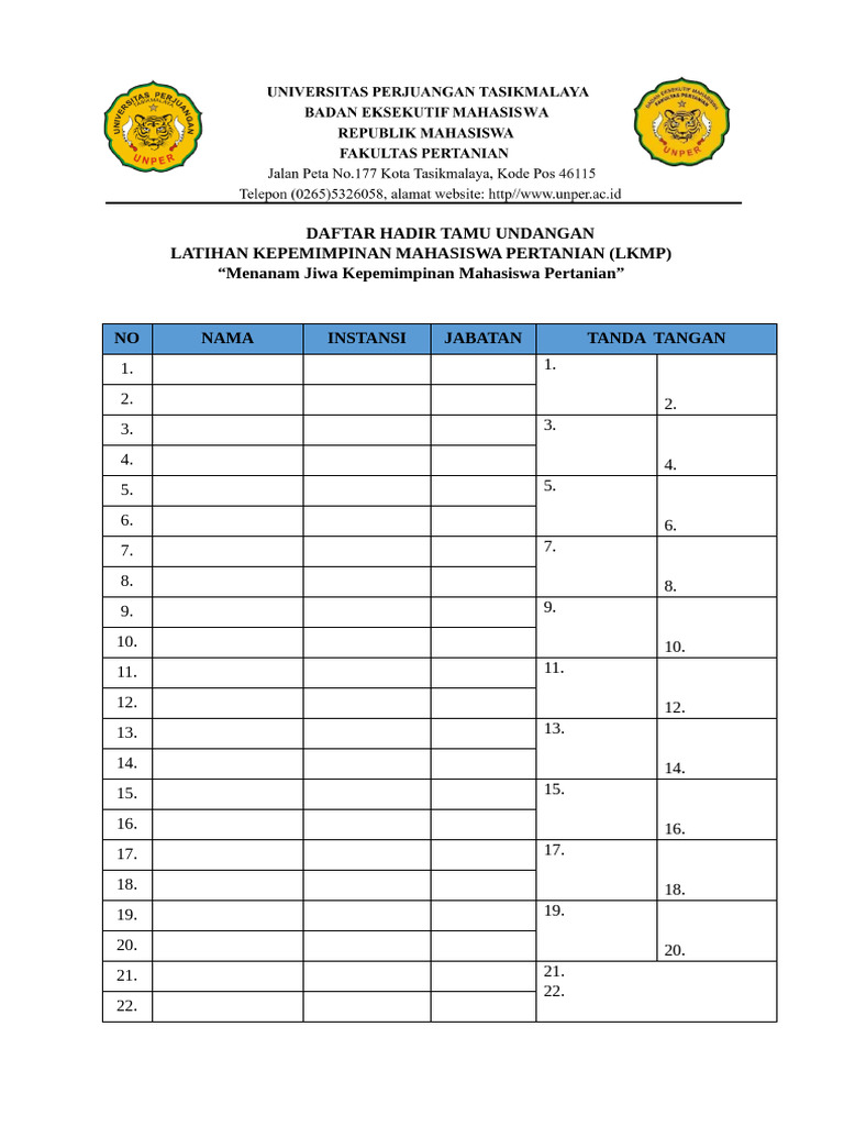 Daftar Hadir LKMP Mahasiswa Pertanian | PDF