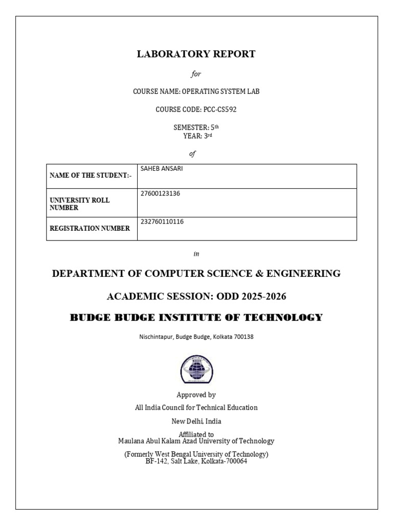 Operating System Lab Report 2025-2026 | PDF | Computer Programming ...