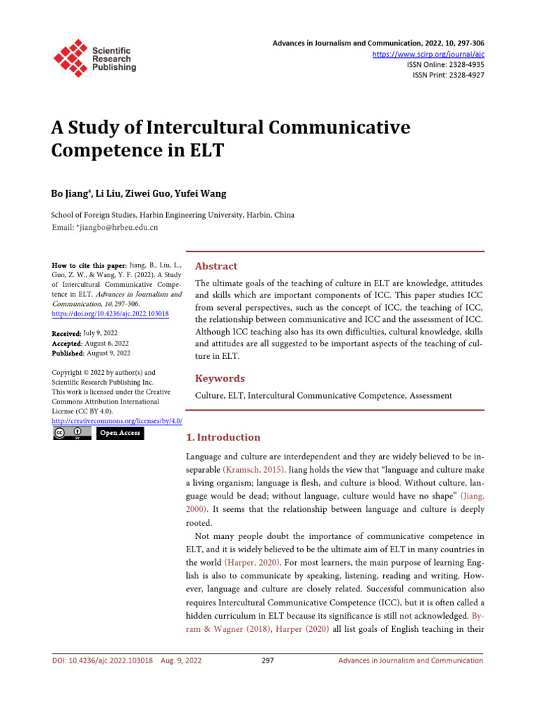 Intercultural Competence in ELT Study | PDF | Learning | Teachers