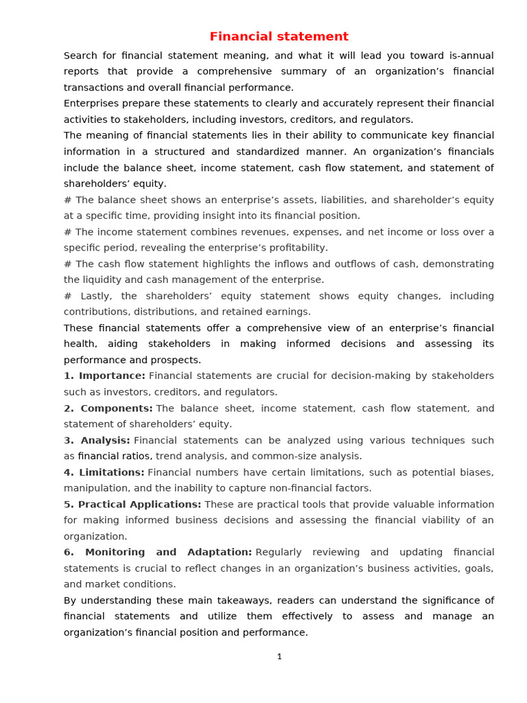 Understanding Financial Statements | PDF | Equity (Finance) | Income ...