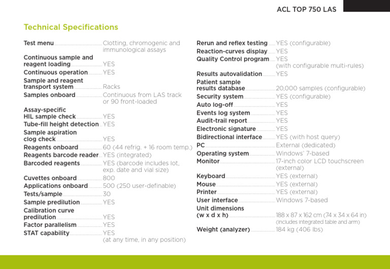 ACL TOP 750 LAS Technical Specs | PDF | Human–Computer Interaction ...