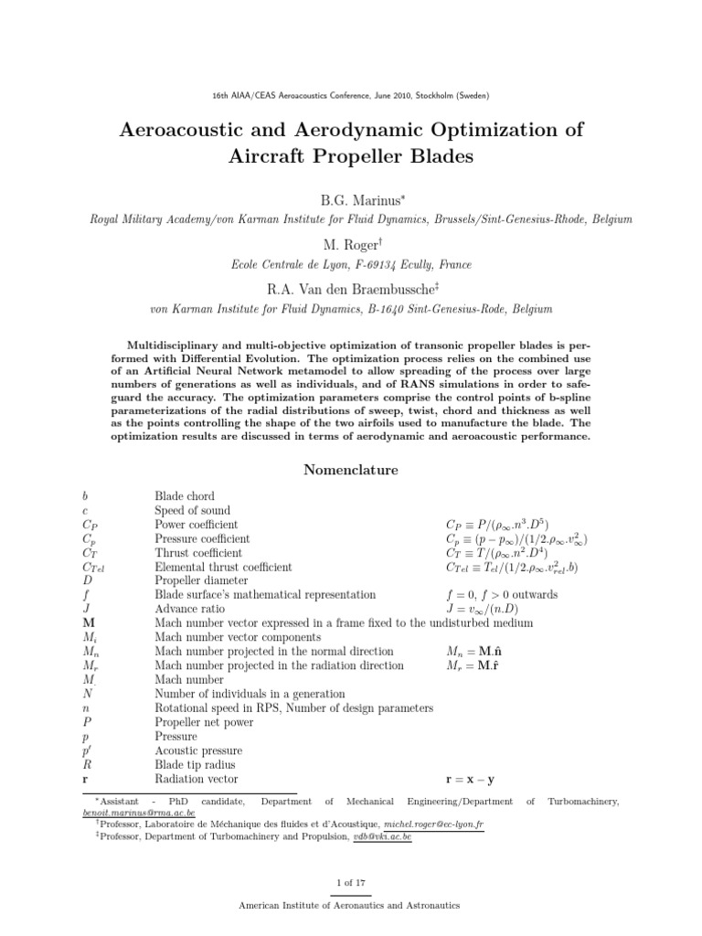 Aeroacoustic Optimization of Propeller Blades | PDF | Airfoil ...