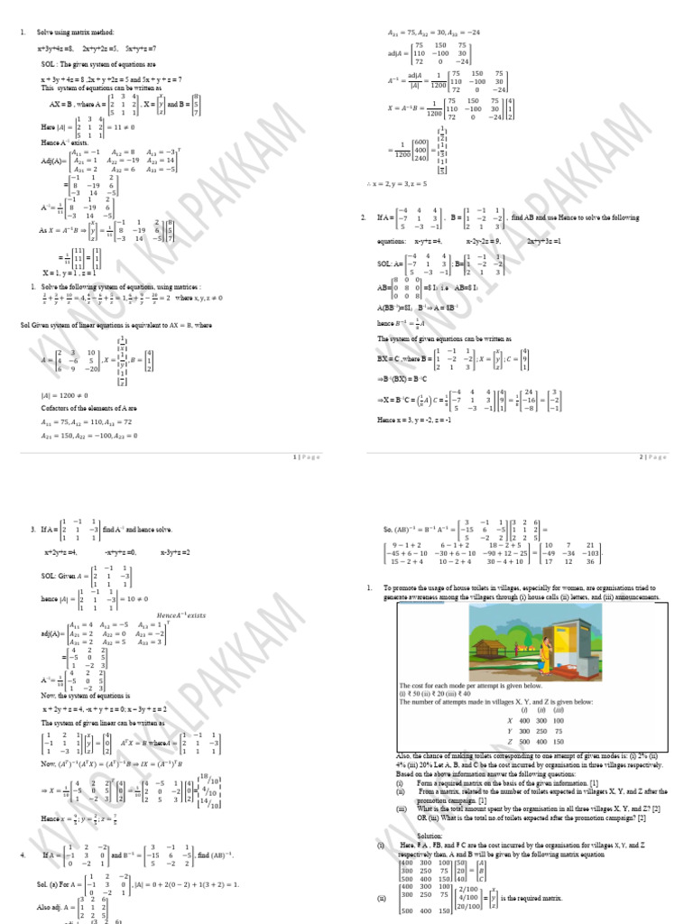 Matrix Method for Solving Linear Equations | PDF | Determinant | Matrix ...