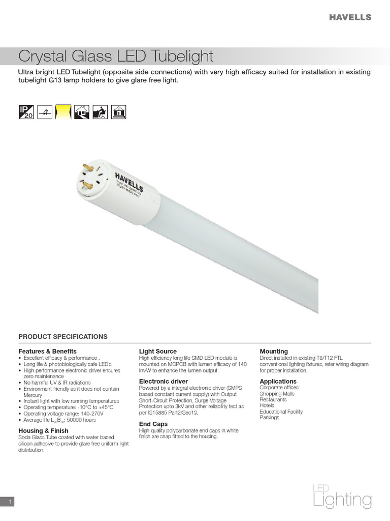 Crystal Glass LED Tubelight Specs | PDF | Light Emitting Diode ...