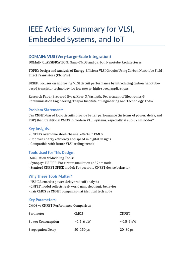IEEE Articles VLSI Embedded IoT Expanded | PDF | Cmos | Internet Of Things