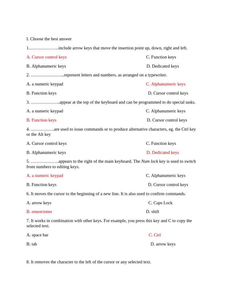Keyboard and Computer Basics Quiz | PDF | Computer Monitor | Pixel
