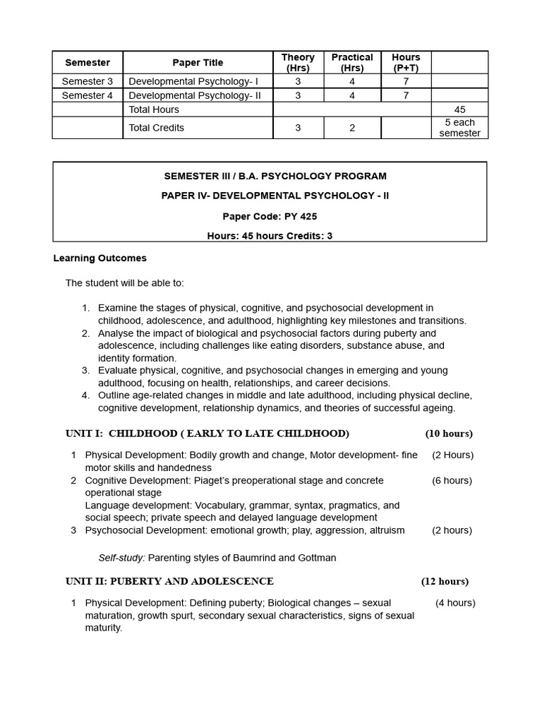 Developmental Psychology Course Overview | PDF | Developmental ...