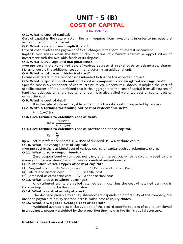 Understanding Cost of Capital Concepts | PDF | Cost Of Capital ...