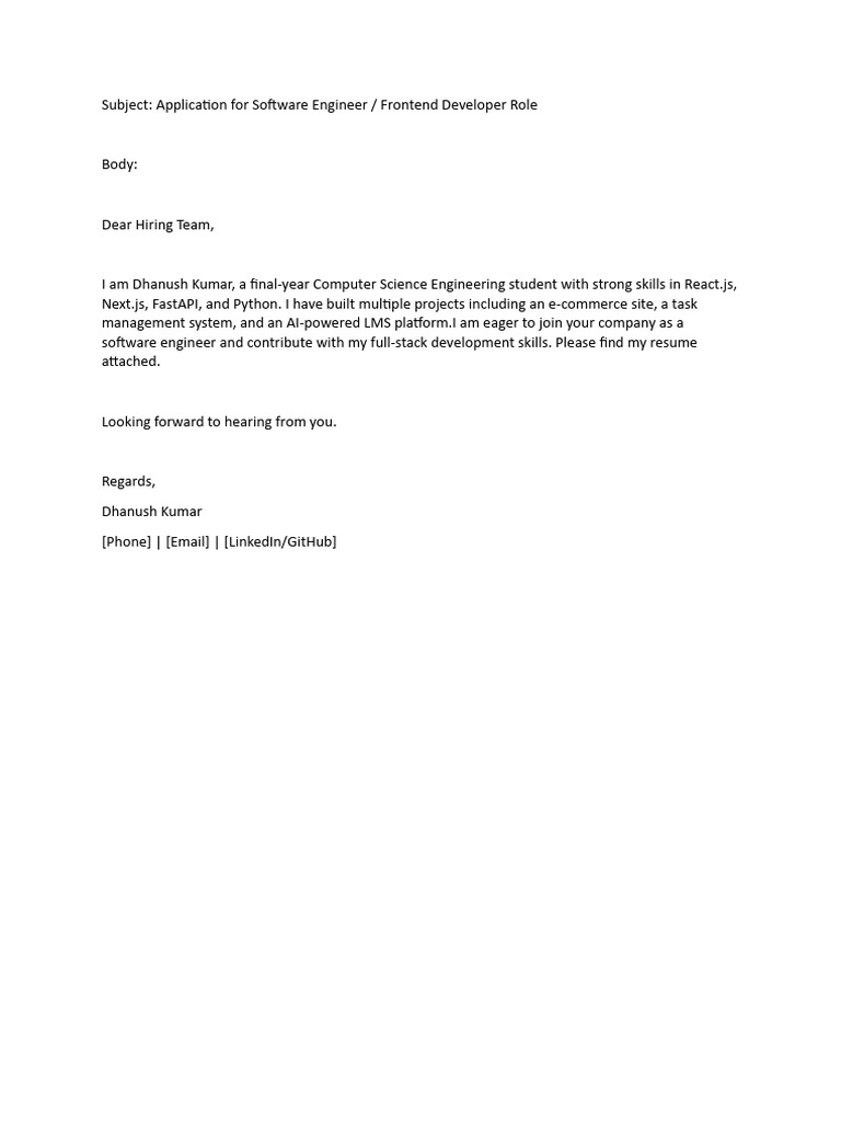 Application for Software Engineer Role | PDF