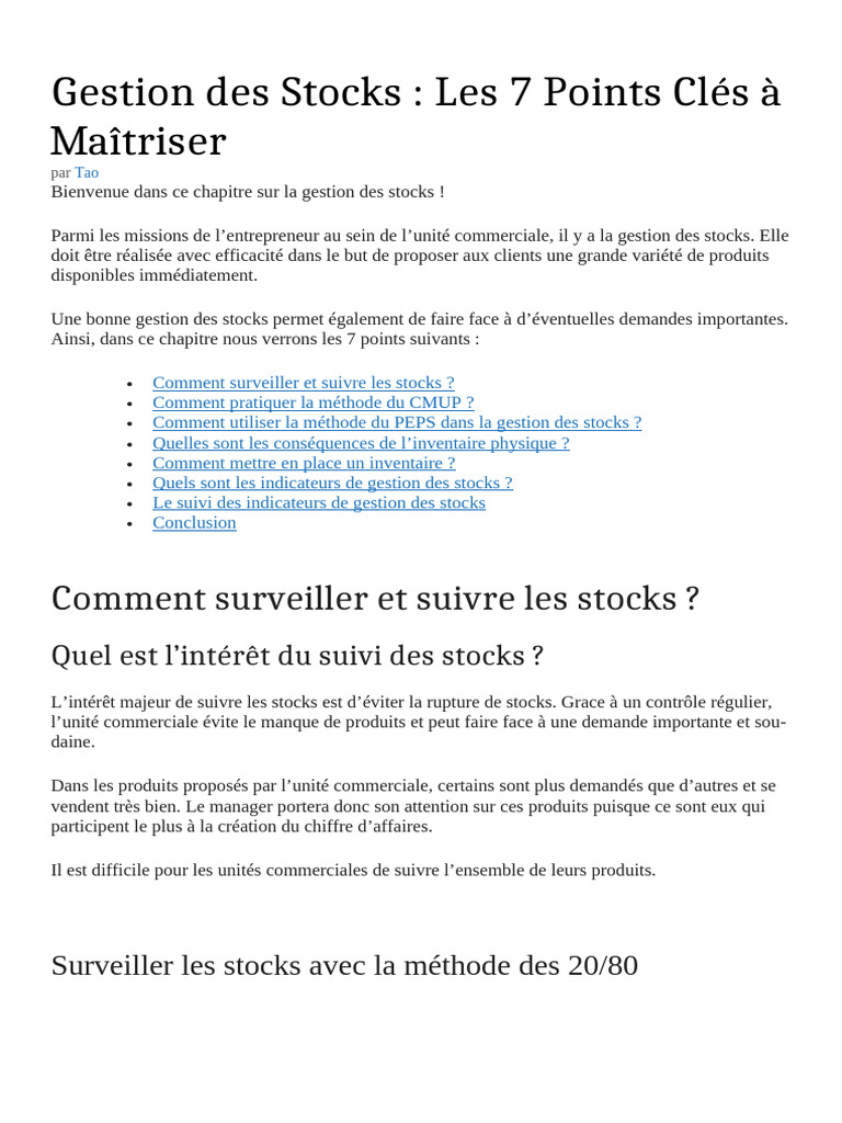 7 Clés pour Optimiser la Gestion des Stocks | PDF | Inventaire | Business