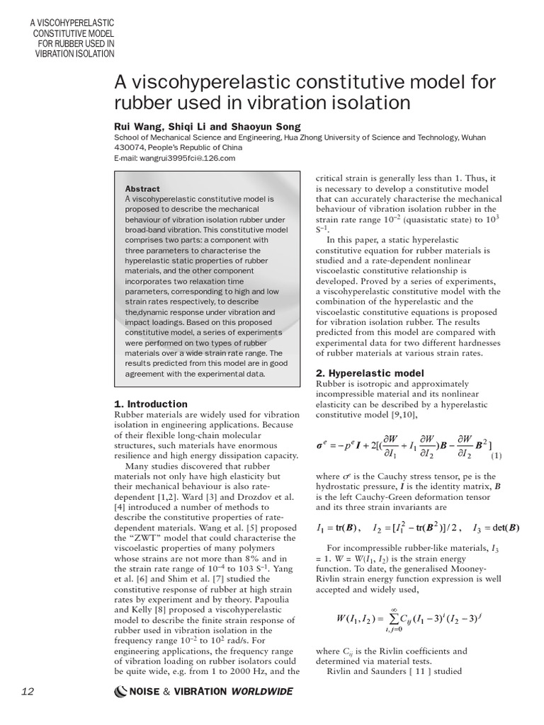 A Viscohyperelastic Constitutive Model For Rubber Used in Vibration ...
