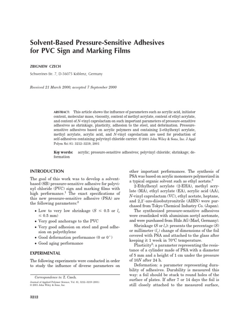 Solvent-Based Adhesives for PVC Films | PDF | Polyvinyl Chloride | Adhesive