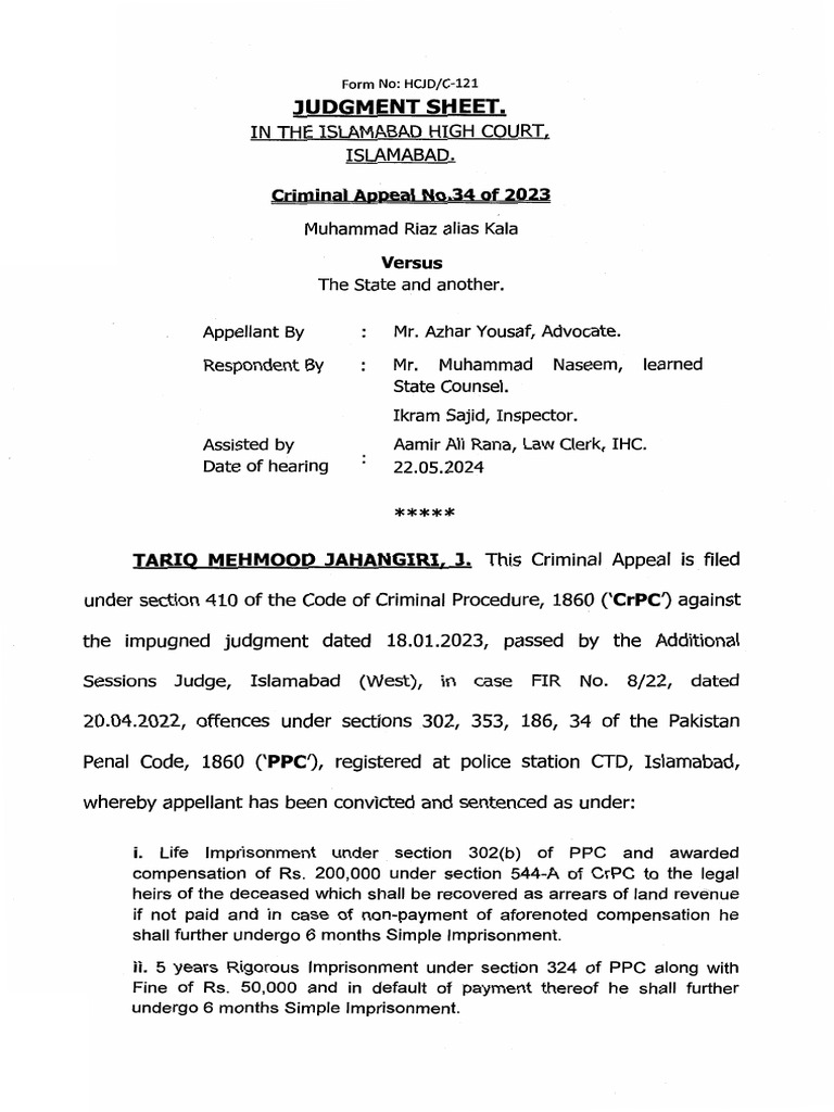 Judgment Sheet.: in The Islamabad High Court, Islamabad | PDF | Witness ...