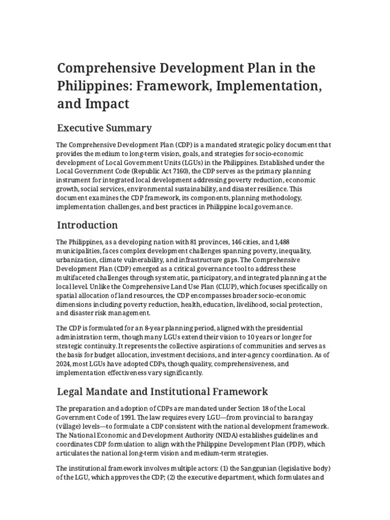 Comprehensive Development Plan in The Philippines: Framework ...