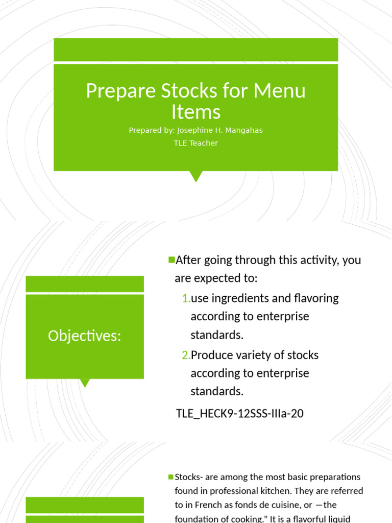 Prepare Stocks For Menu Items | PDF