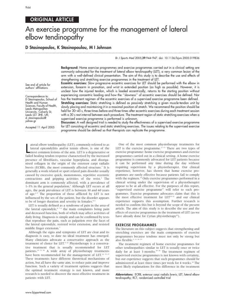 An Exercise Programme For The Management of Lateral | PDF | Anatomical ...