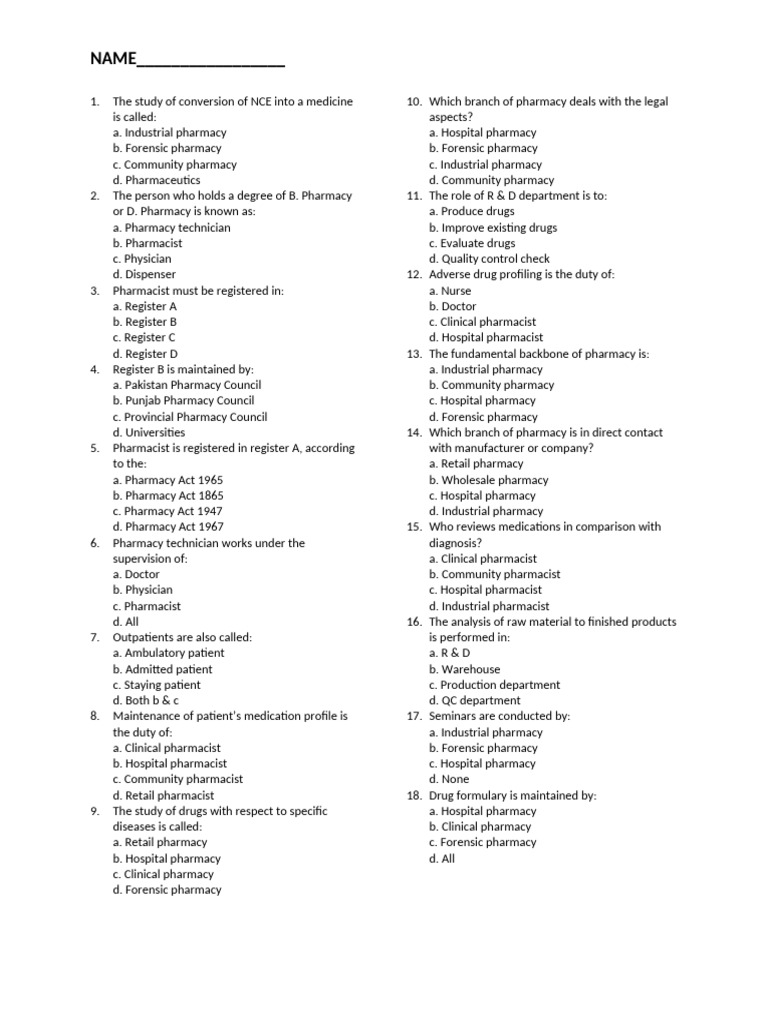 Test File Ahsan | PDF | Pharmacy | Pharmacist
