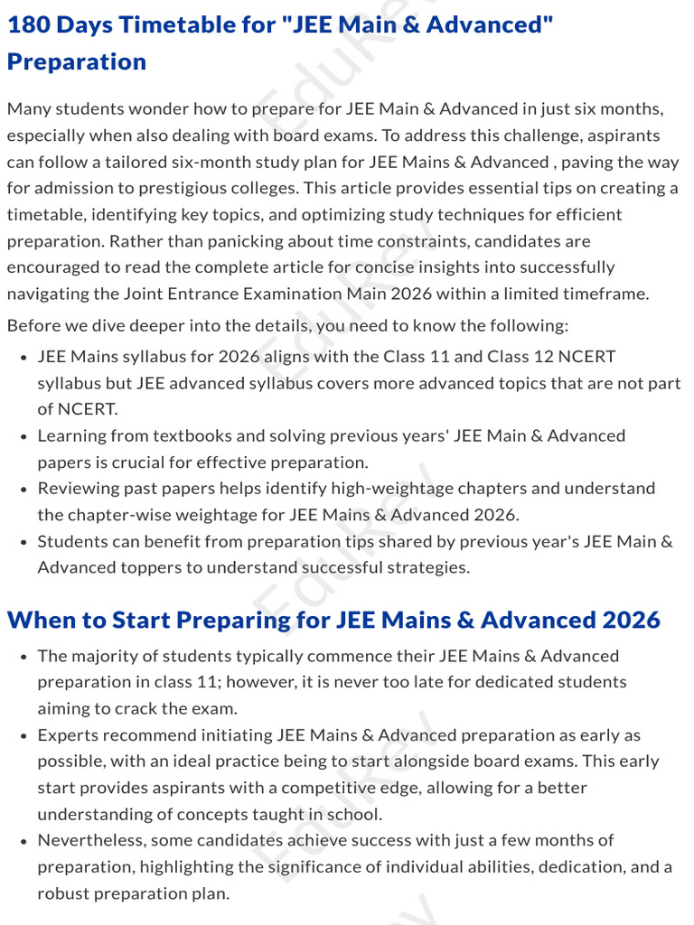 180-Day JEE Main & Advanced Study Plan | PDF | Chemistry | Physics