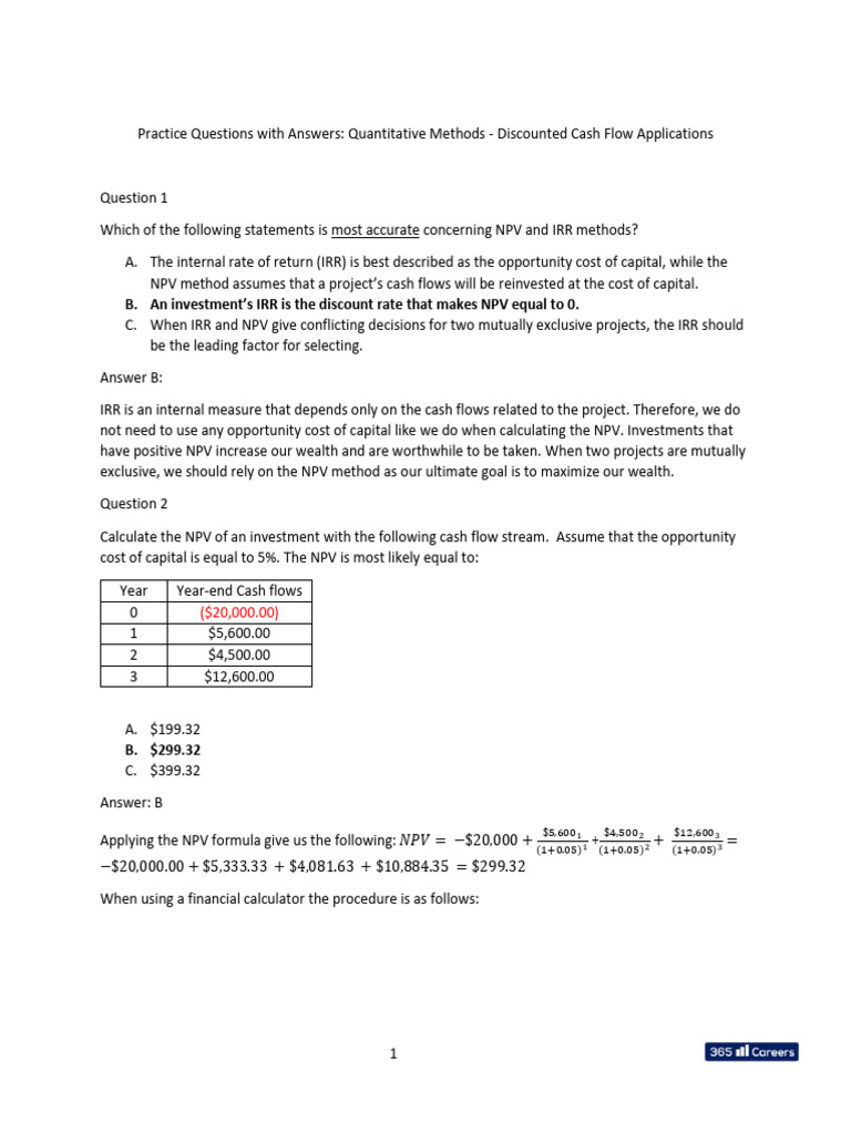 Quantitative Methods: Cash Flow Analysis | PDF | Net Present Value ...