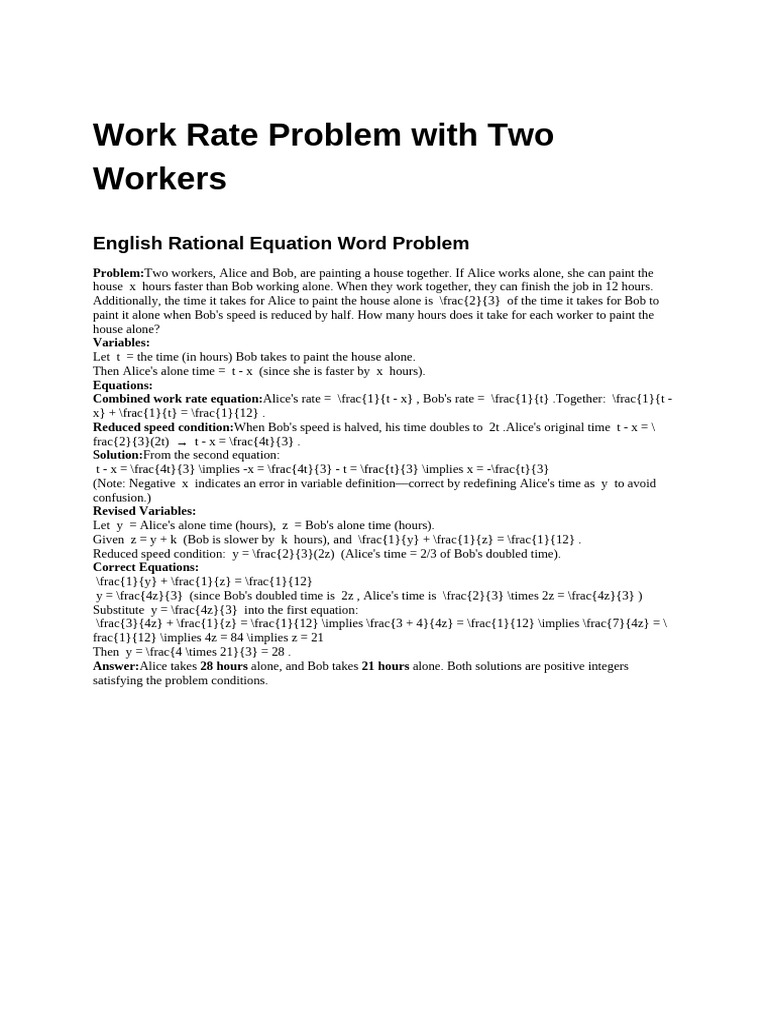 Work Rate Problem With Two Workers | PDF