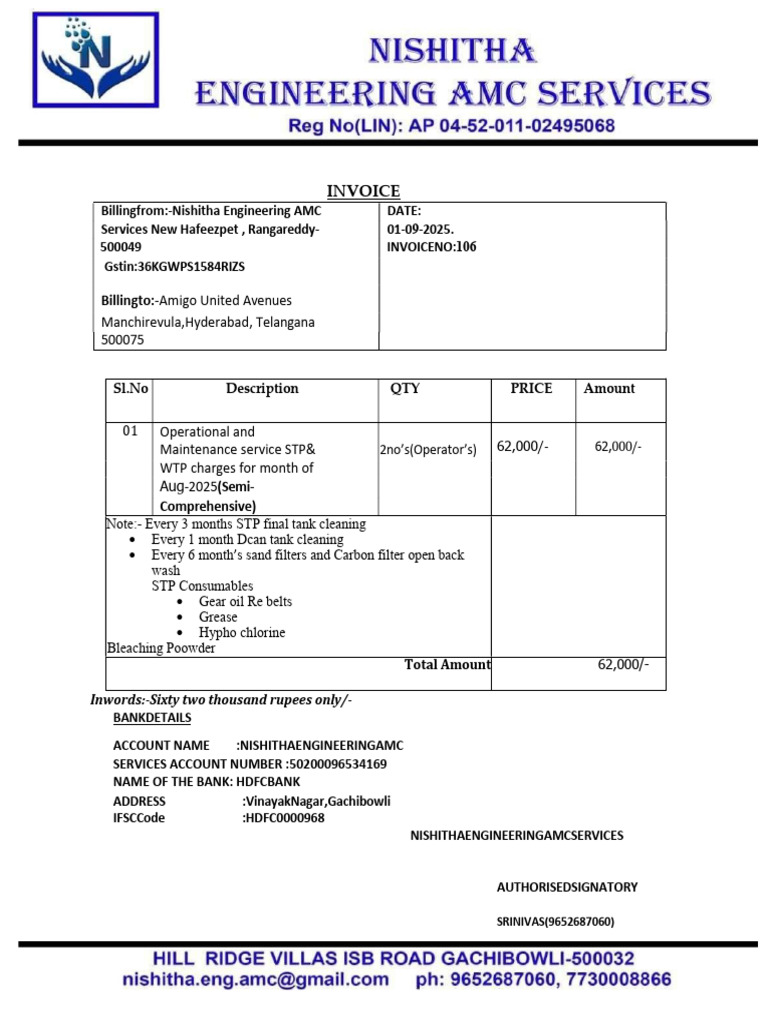 Invoice for STP & WTP Services | PDF
