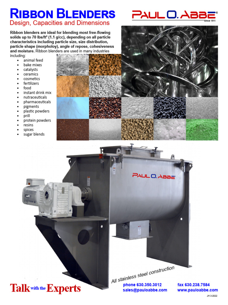 Ribbon Blenders: Design & Specifications | PDF | Mechanical Engineering