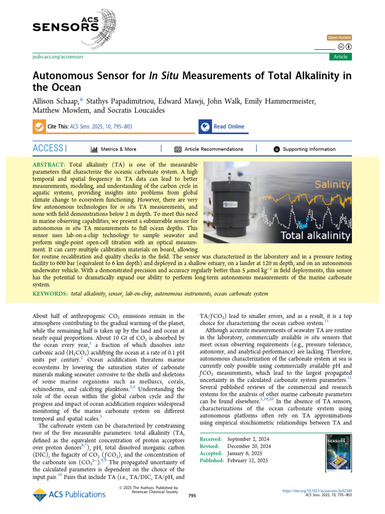 Autonomous Sensor For in Situ Measurements of Total Alkalinity in The ...