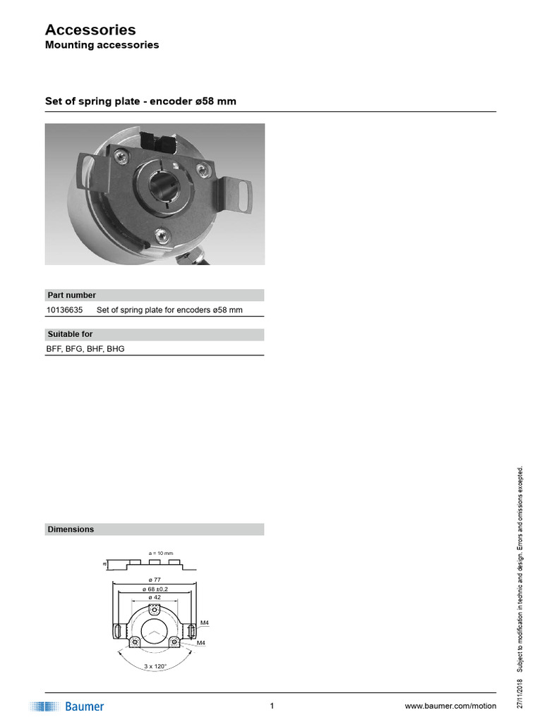 Baumer Set of Spring Plate Encoder 58 MM 10136635 DS en | PDF