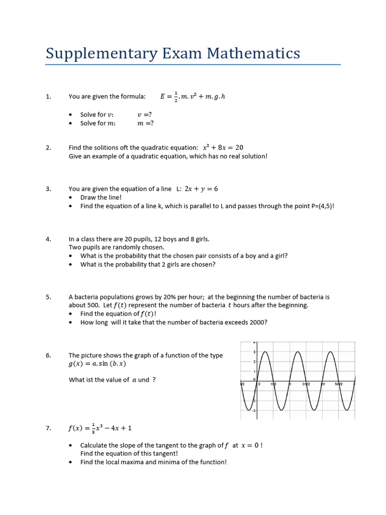 Supplementary Exam Mathematics | PDF