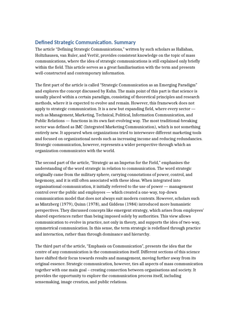 Defined Strategic Communication. Summary - Zlata Chubych | PDF ...