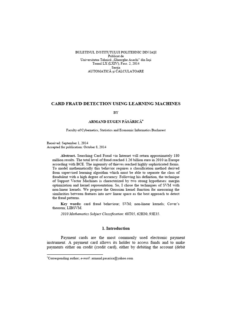 Card Fraud Detection Using Learning Machines | PDF | Support Vector ...